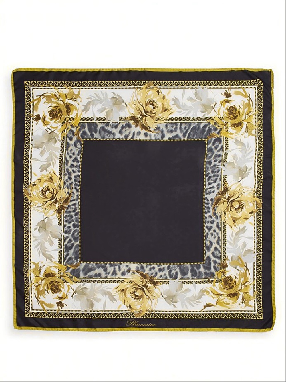 NWT Blumarine 100% Silk Twill Square Scarf Floral Leopard 35” Italy